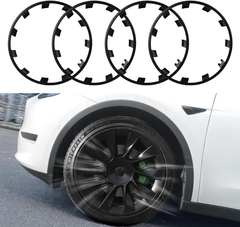 Photo 1 of for Tesla Model Y 20 Inches Wheel Rim Protector Rim, ABS Rim Hubcaps Cover Tesla Model Y 20 inch Wheel Rim Protection Accessories, 4 PCS (Black)