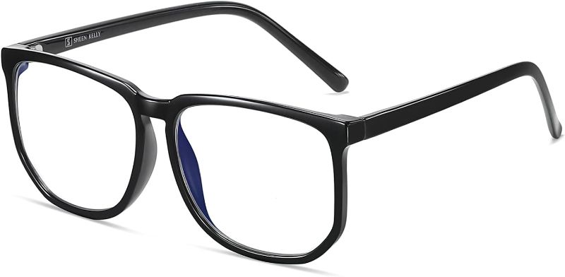 Photo 1 of SHEEN KELLY Vintage Oversized Blue Light Blocking Glasses - Square Frame, Black/Tortoiseshell, Large Clear Lens