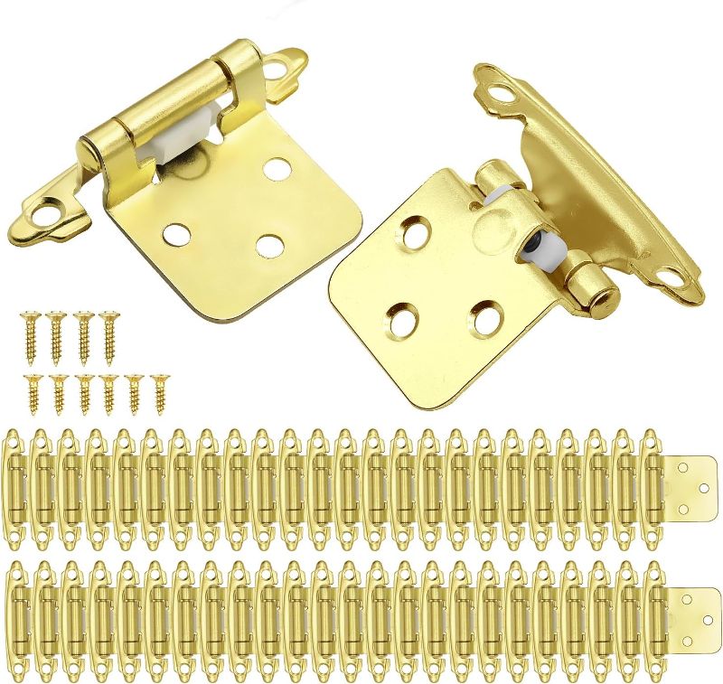 Photo 1 of Gold Cabinet Door Hinges 1/2 Inch Overlay (Variable),50 Pack 25 Pairs Flush Face Mount Cupboard Self-Closing Kitchen Cabinet Hinges with Brass Screws