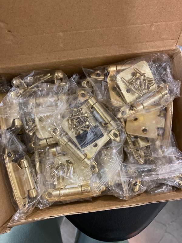 Photo 2 of Gold Cabinet Door Hinges 1/2 Inch Overlay (Variable),50 Pack 25 Pairs Flush Face Mount Cupboard Self-Closing Kitchen Cabinet Hinges with Brass Screws