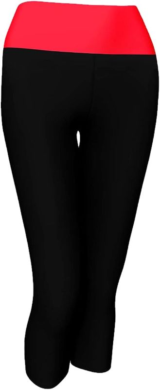 Photo 1 of Womens Two Tone Foldover Fabirc Stretch Yoga Gym Capri Leggings Pants - Black/Coral, L/XL