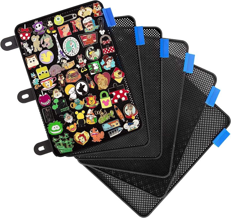 Photo 1 of Enamel Pin Display Pages (6 PK) - Display and Trade Your Disney Collectible Pins in Any 3-Ring Binder - Pages Lay Flat with Pinbacks and NO Sagging! (Black - Pins Not Included)