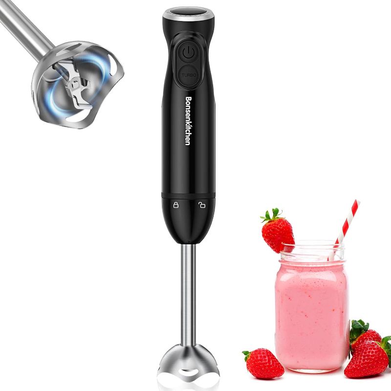 Photo 1 of Bonsenkitchen Handheld Blender, Electric Hand Blender 12-Speed & Turbo Mode, Immersion Blender Portable Stick Mixer with Stainless Steel Blades for Soup, Smoothie, Puree, Baby Food