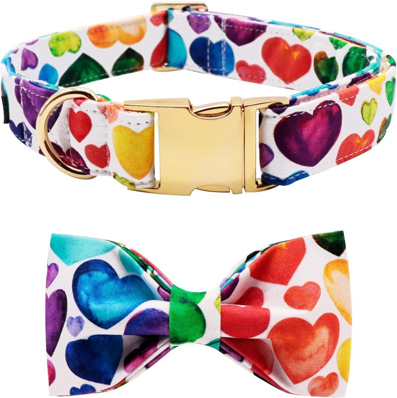 Photo 1 of Lionet Paws Valentine's Day Dog Collar with Bowtie, Soft and Comfortable, Adjustable Collar for Medium Dogs, Neck 13.5-22 inches