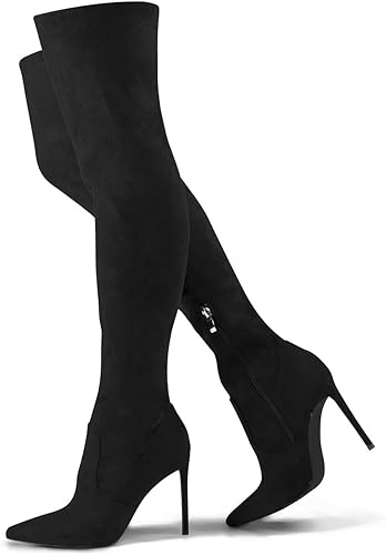 Photo 1 of Elisabet Tang Women Over The Knee Boots,Sexy 4.3 inch Stilettos High Heels Stretch Suede Thigh Long Boots Pointed Toe Over The Knee Booties Shoes size 37 