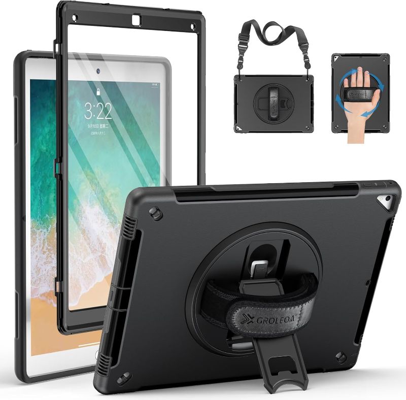 Photo 1 of GROLEOA for iPad Pro 12.9 Case 2nd Generation 2017? Military Grade Heavy Duty Rugged Shockproof Protective Cover 360°Rotatable Stand - Handle Hand - Shoulder Strap - Pencil Holder - Black