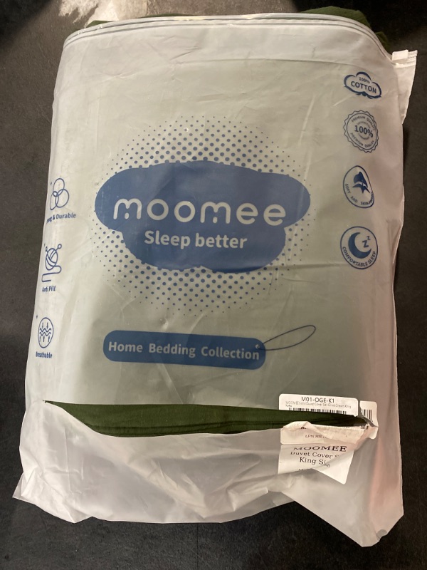 Photo 2 of MooMee Bedding Duvet Cover Set 100% Washed Cotton Linen Like Textured Breathable Durable Soft Comfy (Forest Green, King)