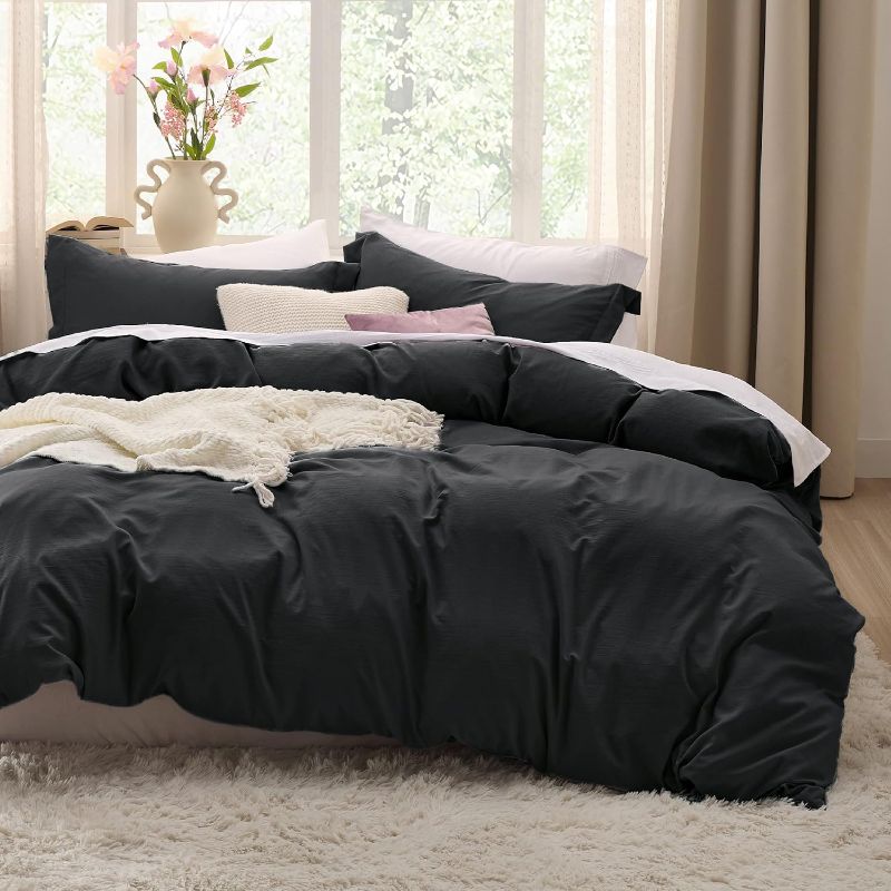 Photo 1 of Bedsure Black Duvet Cover King Size - Soft Prewashed Set, 3 Pieces, 1 Duvet Cover 104x90 Inches with Zipper Closure and 2 Pillow Shams, Comforter Not Included