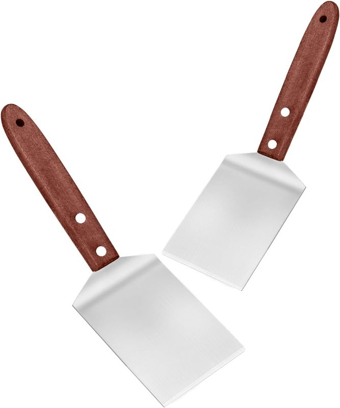Photo 1 of 2 Pieces Small Brownie Cookie Spatula for Baking Set - Small Spatula Stainless Steel with Wooden Handle, Heavy Duty Kitchen Baking Scraper ScraperTurner for Chef Cooking (2.5x8.2)