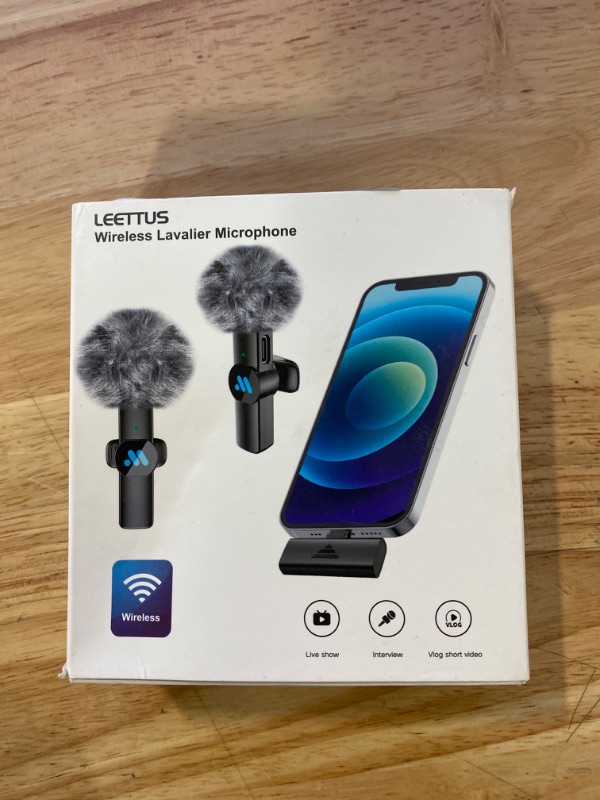 Photo 2 of Leettus 2pcs Lavalier Wireless Microphone for iPhone iPad, Wireless Microphone for Video Recording, Game Live Streaming, Interviews, YouTube, TikTok, Vlog