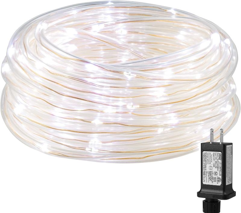 Photo 1 of Lighting EVER 33 ft 100 LED Outdoor Rope Lights Cool White 6000K, 1/4 in Pencil-Size, Flexible Waterproof Tube String Lights for Deck Railing, Patio Ground, Garden Yard Lawn, Fence, Balcony