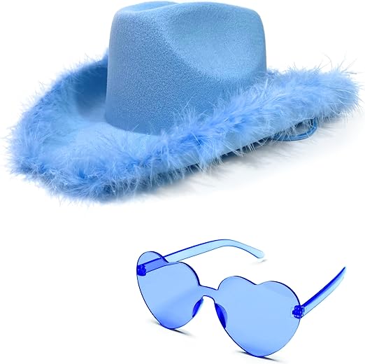 Photo 1 of 4E's Novelty Cowboy Hat with feathers With Heart Shaped Sunglasses for Women, Felt Cowgirl Hat for Party Costume Dress Up