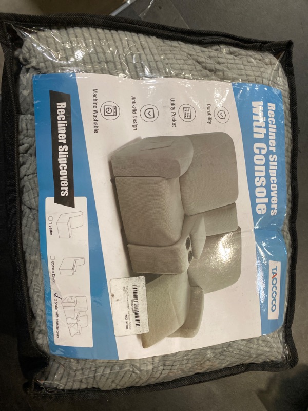 Photo 2 of TAOCOCO Recliner Loveseat Cover with Middle Console Sofa slipcover, Stretch Reclining Sofa Covers for 2 Seat Reclining Couch, Jacquard Pattern Soft Loveseat Slipcover Furniture Protector, Light Grey Light Grey 2 Seat