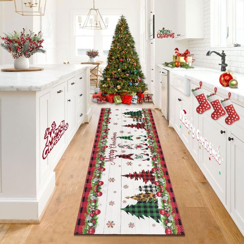 Photo 1 of Homcomoda Christmas Gnomes Hallway Runner Rugs Non Slip 2'x6' Xmas Farmhouse Kitchen Runner Rugs Washable Red Low Pile Carpet Runner for Kitchen Entryway Laundry