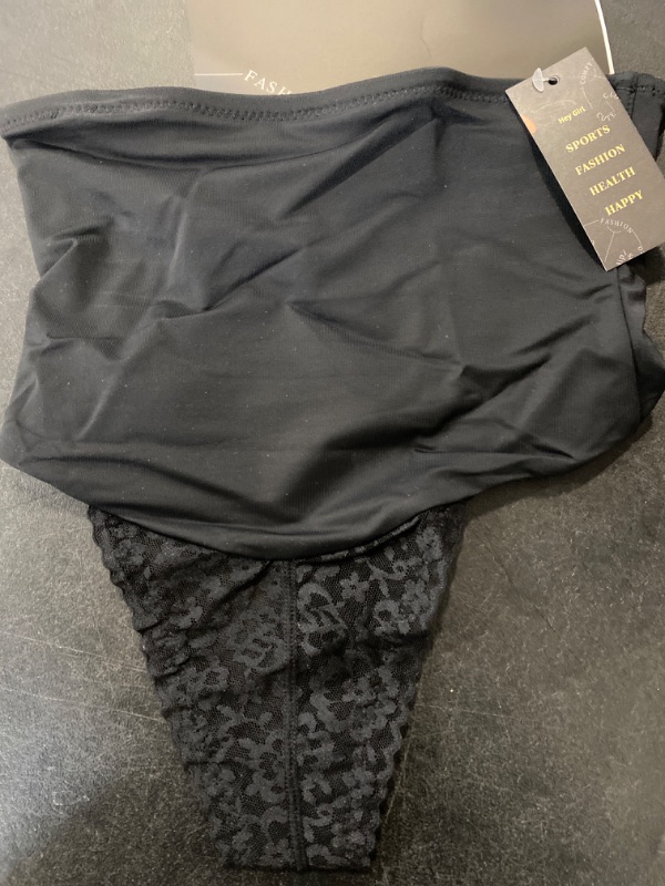 Photo 1 of Werena Tummy Control Thong Shapewear for Women Mid High Waisted Body Shaper Underwear Lace Shaping Thong Girdle Panties Black Medium