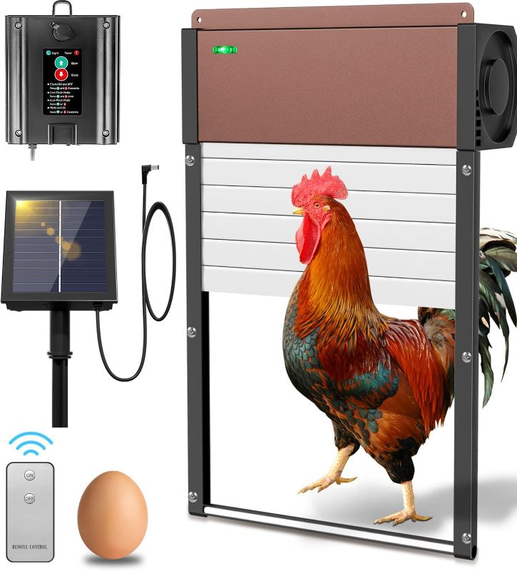 Photo 1 of Solar Automatic Chicken Coop Door - Automatic Coop Door with Timer & Light Sensor & Remote Control, 2023 Upgrade Anti-Pinch Function, Aluminum & Waterproof Electric Coop Door for Chickens Ducks Farms