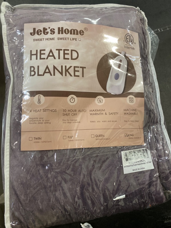Photo 2 of JET'S HOME Heated Blanket King 100"x90" - ETL&FCC Certified Electric Blanket Machine Washable Heating Blanket with 4 Heating Levels 10 Hours Auto-Off Overheating Protection (Purple)