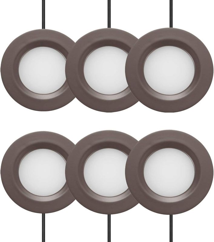 Photo 1 of GETINLIGHT 2.75" Wide 3000K Dimmable LED Puck Lights Kit, Plug-in Installation with recessed or Surface Mounted, Bronze Finished, Set of 6, IN-0102-6-BZ