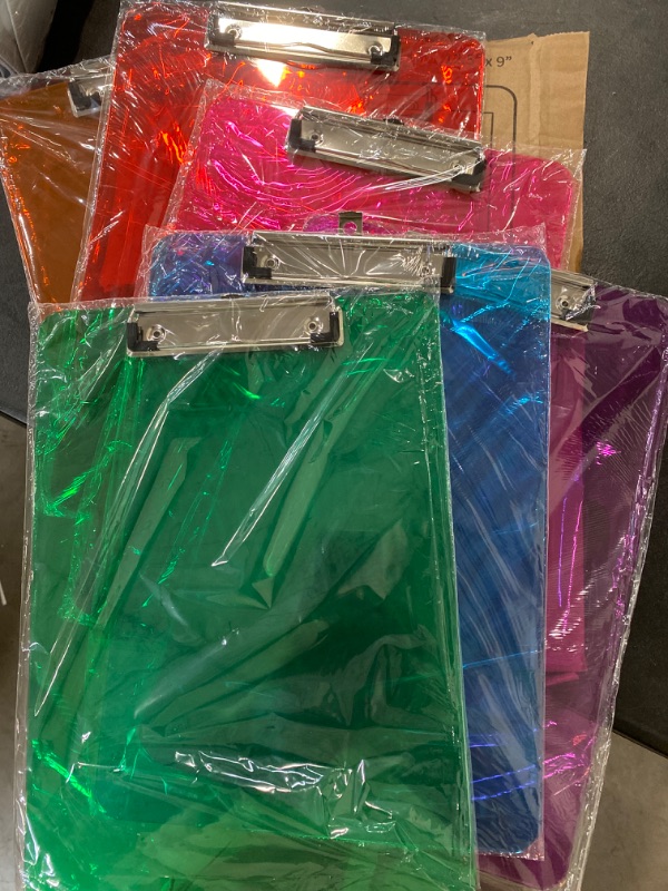 Photo 2 of Plastic Clipboards with Low Profile Clip Set of 6-12.5 x 9 Inch Multi Color Plastic Clipboards Bulk - Clear Clipboards Bulk Classroom Holds 100 Sheets, Acrylic Clipboard Clear 6 Pack
