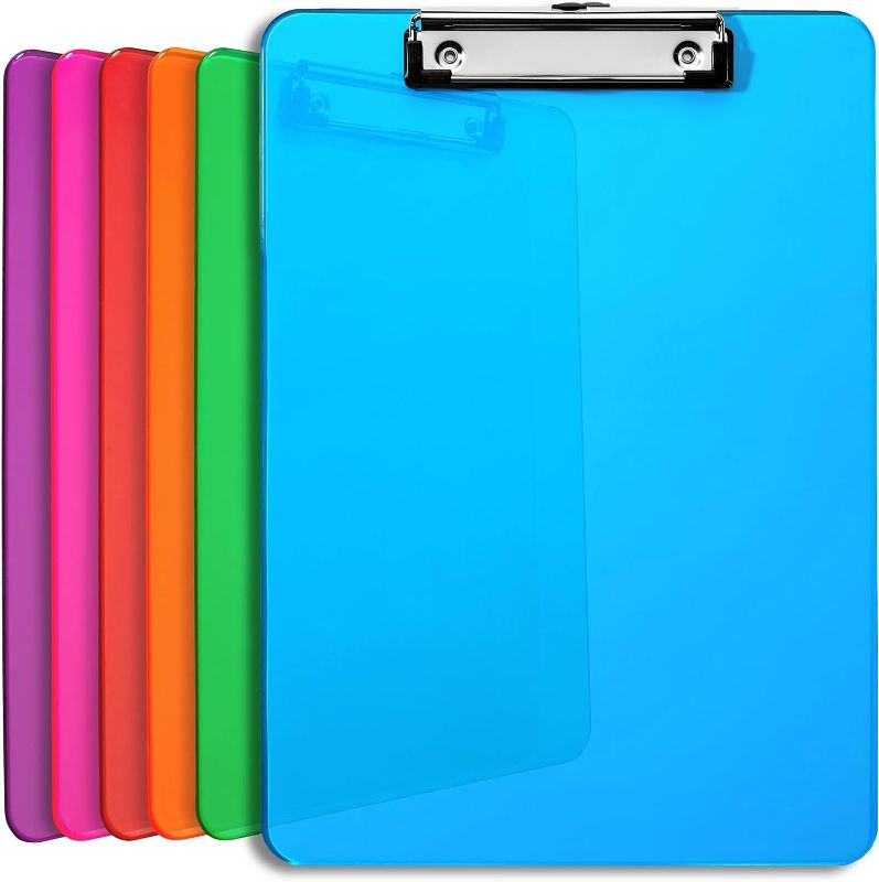Photo 1 of Plastic Clipboards with Low Profile Clip Set of 6-12.5 x 9 Inch Multi Color Plastic Clipboards Bulk - Clear Clipboards Bulk Classroom Holds 100 Sheets, Acrylic Clipboard Clear 6 Pack