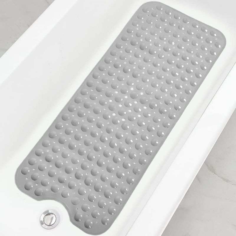 Photo 1 of Linoows Bathtub and Shower Mats, Extra Long Non-Slip Bath Mat 39 x 16 Inch, Machine Washable Bath Tub Mat with Suction Cups & Drain Holes for Bathroom, Gray