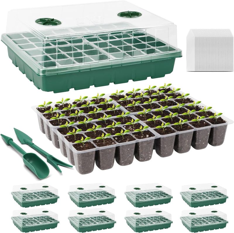 Photo 1 of BEWAVE 8 Pack Seed Starter Trays Kit 384-Cell Plant Grow Kit with Humidity Adjustable Dome and Base Mini Greenhouse Germination Tray Set for Garden Home Seedling Growing