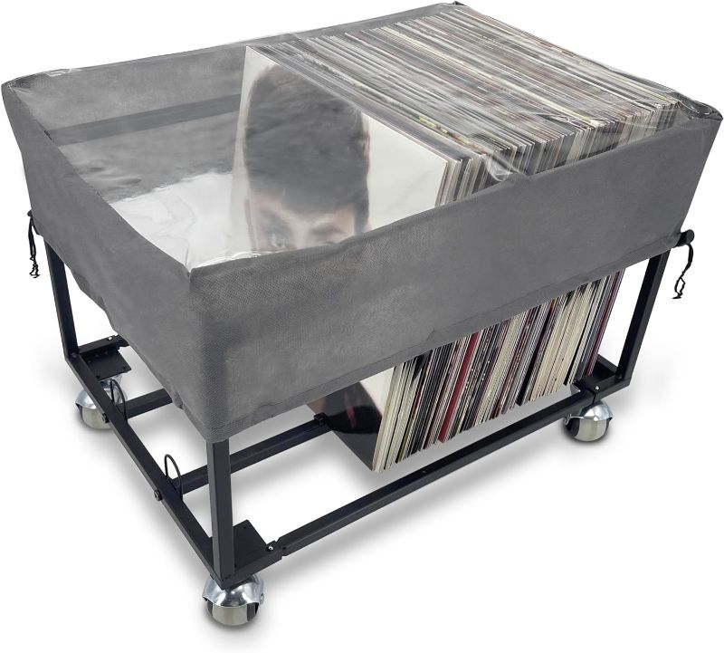 Photo 1 of  Vinyl Record Storage Holder on Wheels - With Dust Cover - Holds up to 100 LP - Album Holder Display Stand - Vinyl Record LP Storage organizer - Sturdy Metal Structure(Smooth Black
