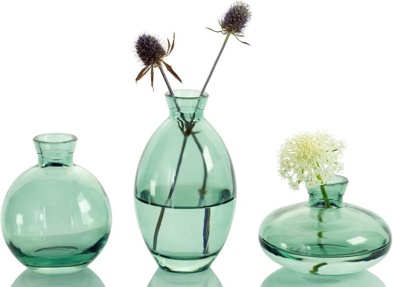Photo 1 of MOLIMAO Bud Vase 3Pcs/Set Mini Vase Small Glass Vase for Flower Centerpieces Decor,Handmade Vase for Flowers(Green)