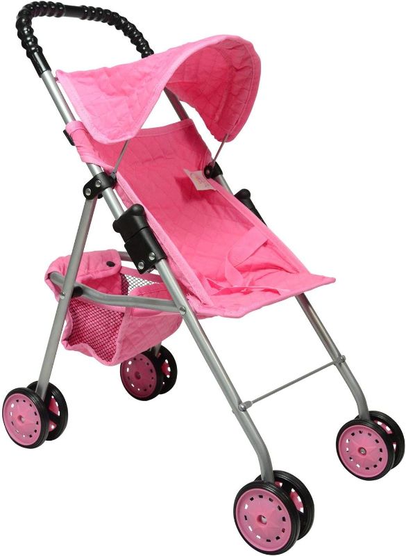 Photo 1 of The New York Doll Collection My First Doll Stroller with Basket, Foldable Doll Stroller (Pink Quilted)