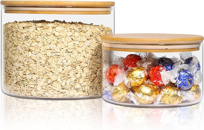 Photo 1 of ComSaf Glass Food Storage Containers, 111 oz/47 oz Glass Flour and Sugar Containers with Airtight Lids, 7'' Wide Mouth Large Glass Jars with Bamboo Lid for Rice, Pasta, Oats, Grains, Cookie, Candy