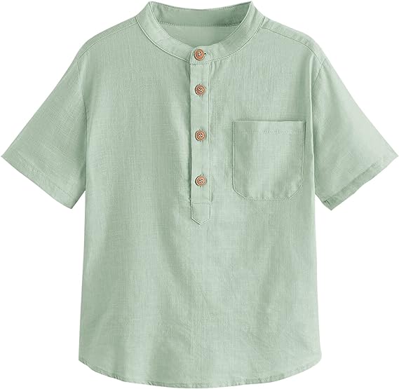 Photo 1 of Inorin Boys Button Up Henley Shirt Short Sleeve Lightweight Summer Linen Cotton Dress Shirts Tees Tops with One Pocket