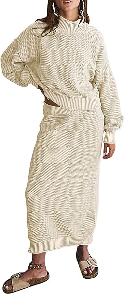 Photo 1 of Pink Queen Women's 2 Piece Sweater Set Outfits Long Sleeve Oversized Top Bodycon Maxi Long Skirt Knit Dresses