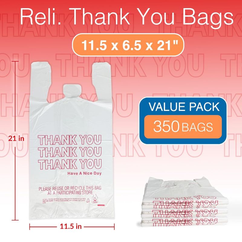 Photo 1 of Reli. Thank You Plastic Bags (350 Count) (11.5" x 6.5" x 21") (White) - Grocery, Shopping Bag, Restaurants, Convenience Store
