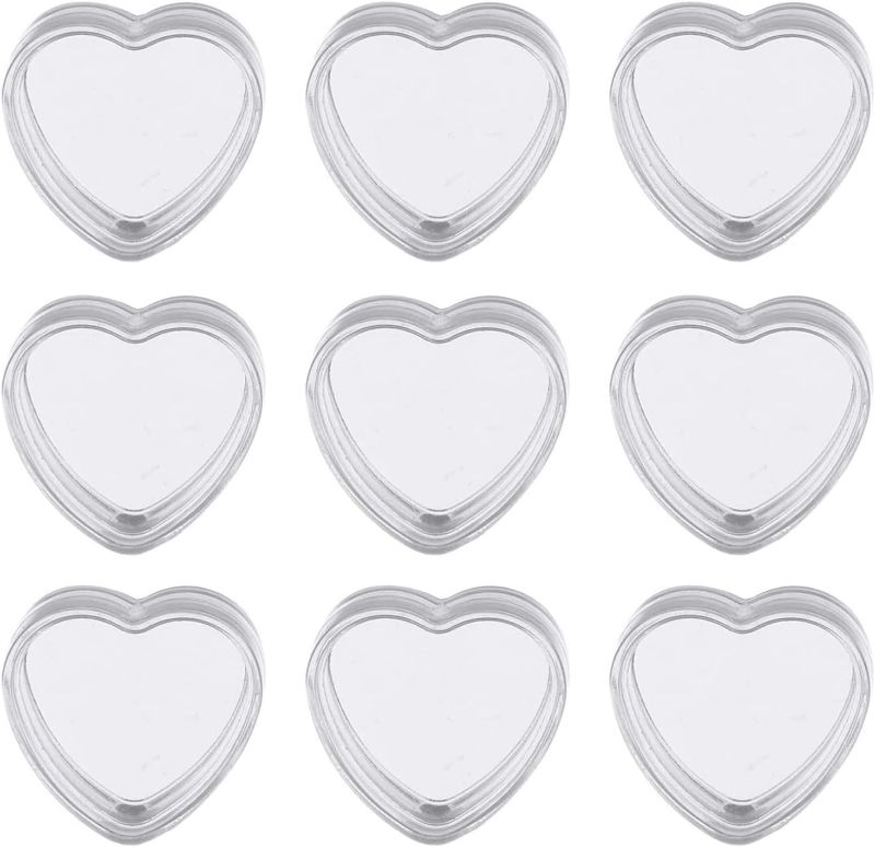 Photo 1 of Qixivcom 60 Pcs 5g Empty Clear Cream Box Jars Heart Shaped Pot Jars Refillable Plastic Cream Jar Cosmetic Container Makeup Sample Trial Case Storage with Lid for Lip Blam Lotion Eyeshadow Nails Powder