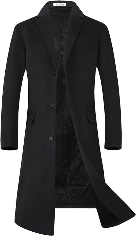 Photo 1 of ELETOP Men's Trench Coat Long Wool Coat Winter Classic Overcoat Top Pea Coat size XL 