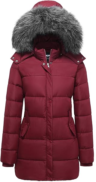 Photo 1 of GGleaf Women's Winter Thicken Puffer Coat Warm Snow Jacket with Fur Removable Hood