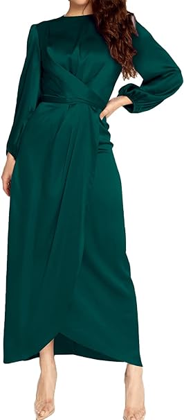 Photo 1 of PINUPART Women's Elegant Empire Waist Long Sleeve Satin Maxi Dress