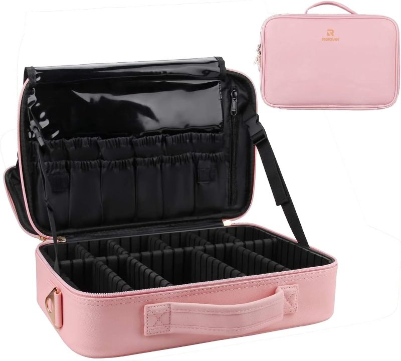Photo 1 of Relavel Travel Makeup Train Case Makeup Cosmetic Case Organizer Portable Artist Storage Bag with Adjustable Dividers for Cosmetics Makeup Brushes Toiletry Jewelry Digital Accessories