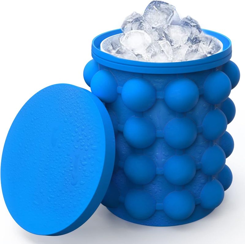 Photo 1 of ALLADINBOX Ice Cube Mold Ice Trays, Large Silicone Ice Bucket, (2 in 1) Ice Cube Maker, Round,Portable (Dark blue)