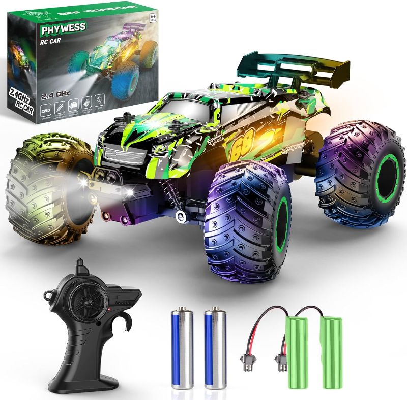 Photo 1 of PHYWESS Remote Control Car, RC Cars Toys for Boys 5-7, Off Road Kids Toys for Girls, 2.4Ghz 20 KM/H Monster Truck Toys Cars Gifts for 6 Year Old Girl, RC Truck with Car Body Lights & Headlights