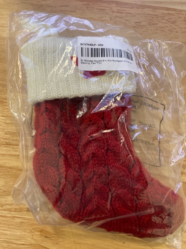 Photo 2 of St. Nicholas Square 8-in. Knit Monogram Christmas Stocking, Paw Print