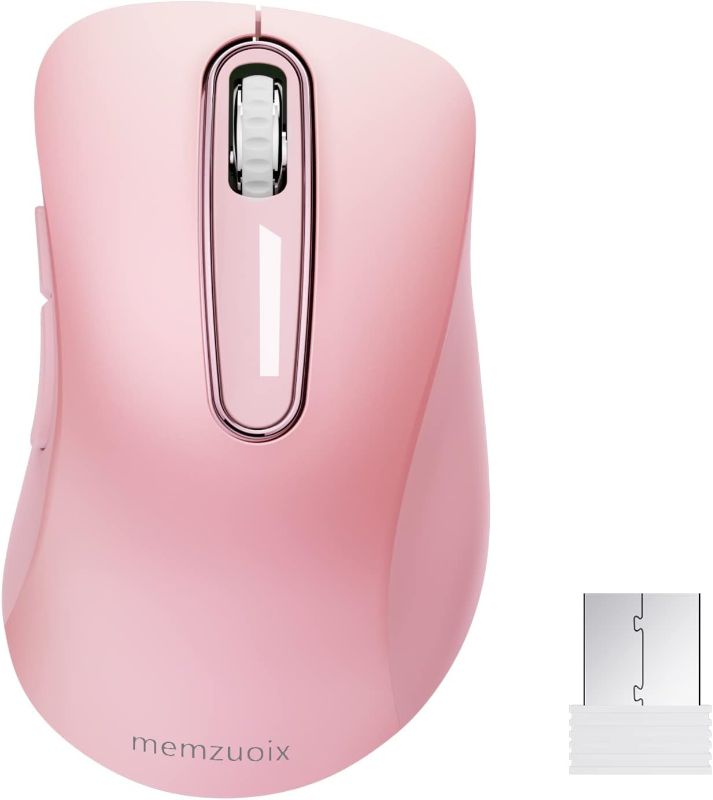 Photo 1 of memzuoix 2.4G Wireless Mouse, 1200 DPI Mobile Optical Cordless Mouse with USB Receiver, Portable Computer Mice Wireless Mouse for Laptop, PC, Desktop, MacBook, 5 Buttons (Pink)