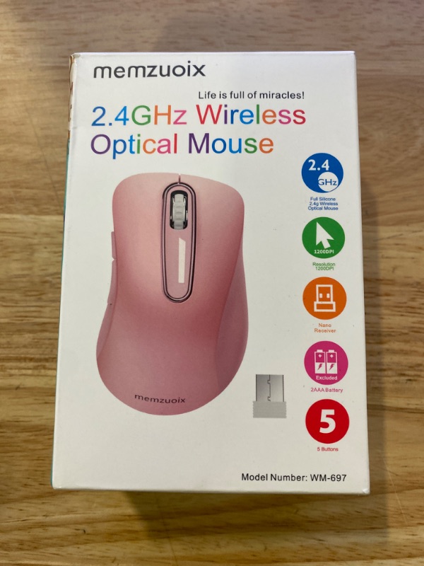 Photo 2 of memzuoix 2.4G Wireless Mouse, 1200 DPI Mobile Optical Cordless Mouse with USB Receiver, Portable Computer Mice Wireless Mouse for Laptop, PC, Desktop, MacBook, 5 Buttons (Pink)