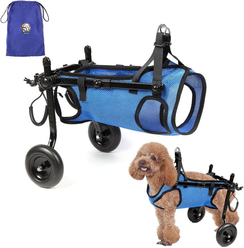 Photo 1 of Hekisace Lightwheight Dog Wheelchair, Adjustable Pets Cart with Wheels for Back Legs,Dog Leg Brace and Hip Support, Assist Small Pets with Paralyzed Hind Limbs to Recover Their Mobility