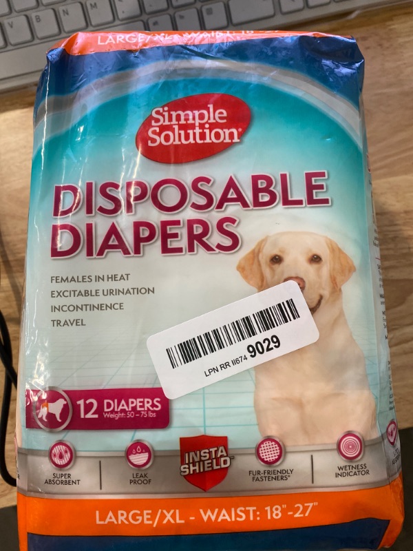 Photo 2 of Simple Solution Disposable Dog Diapers for Female Dogs | Super Absorbent Leak-Proof Fit | XL | 12 Count