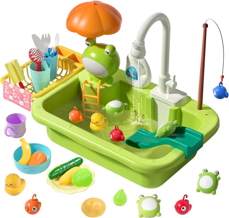 Photo 1 of CUTE STONE Play Sink with Running Water, Kitchen Sink Toys with Upgraded Electric Faucet, Play Kitchen Toy Accessories, Pool Floating Fishing Toys for Water Play, Kids Role Play Dishwasher Toy