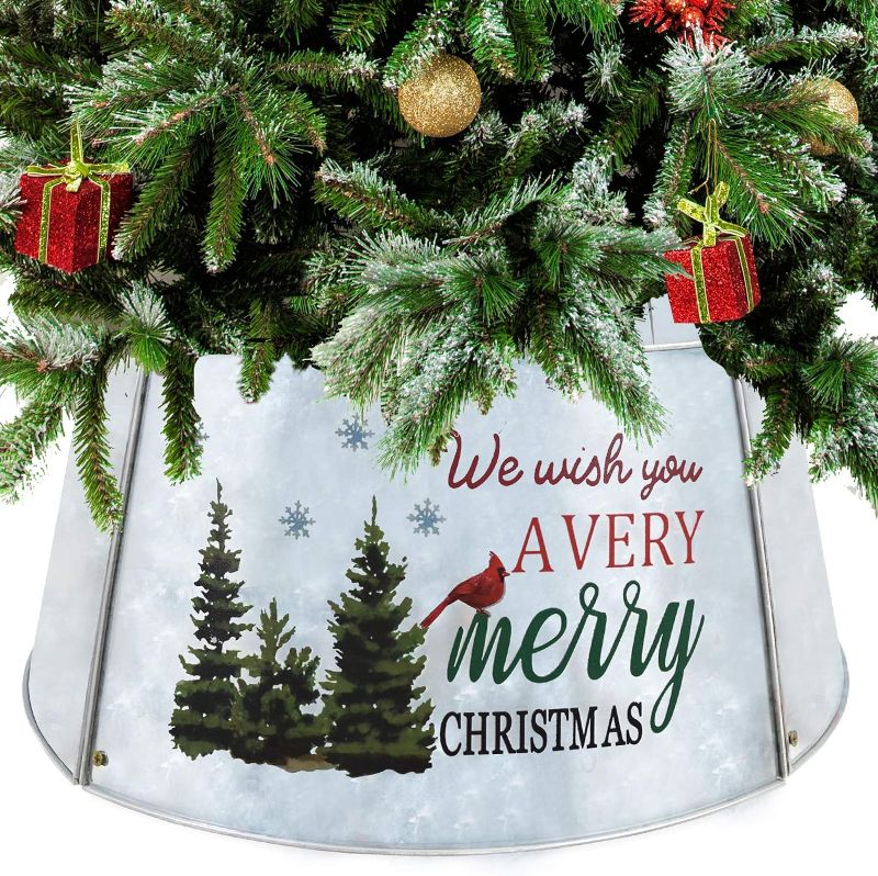 Photo 1 of ALLADINBOX Christmas Tree Collar, Metal Christmas Tree Ring (21-Inch Diameter Base), Willow Tree Skirt for Christmas Tree Decorations, Silver