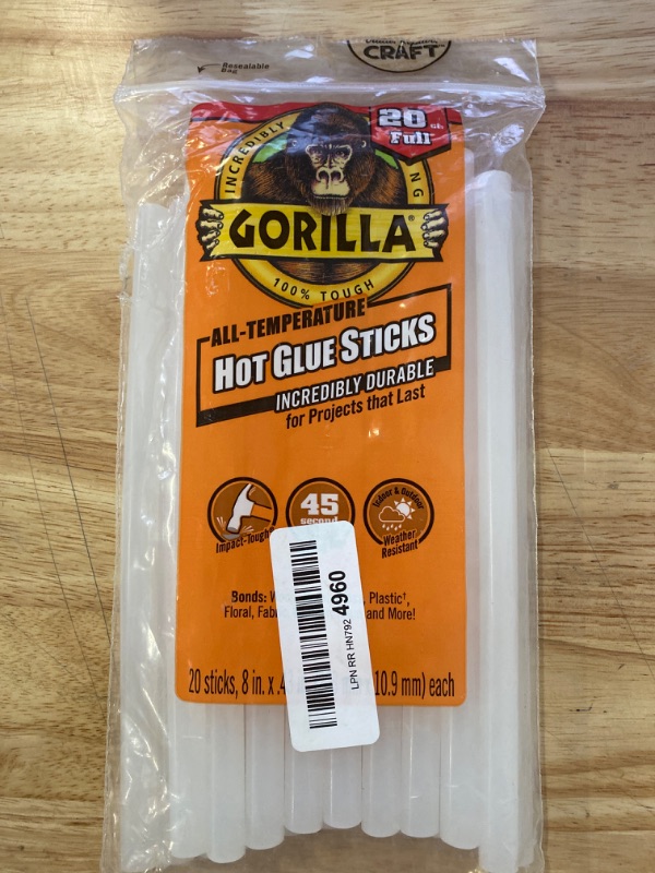 Photo 2 of Gorilla Hot Glue Sticks, Full Size, 8" Long x .43" Diameter, 20 Count, Clear, (Pack of 1) 20 Count Clear