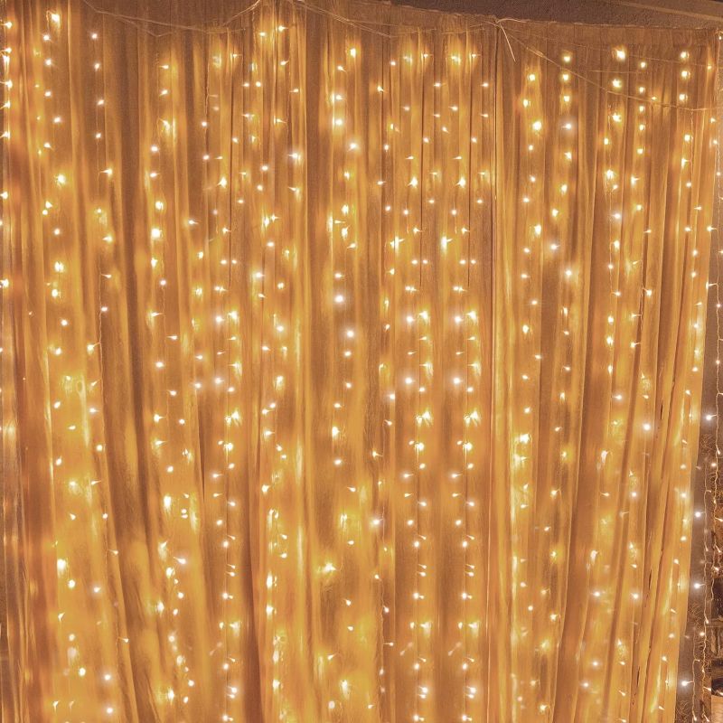 Photo 1 of Twinkle Star 300 LED Window Fairy Curtain String Lights, 8 Modes Fairy Lights for Bedroom Wedding Party Home Garden Outdoor Indoor Wall Decorations, Warm White, 2 Pack