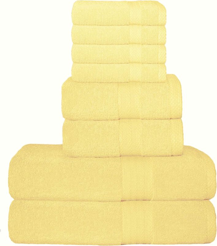 Photo 1 of GLAMBURG Ultra Soft 8-Piece Towel Set - 100% Pure Ringspun Cotton, Contains 2 Oversized Bath Towels 27x54, 2 Hand Towels 16x28, 4 Wash Cloths 13x13 - Ideal for Everyday use, Hotel & Spa - Yellow